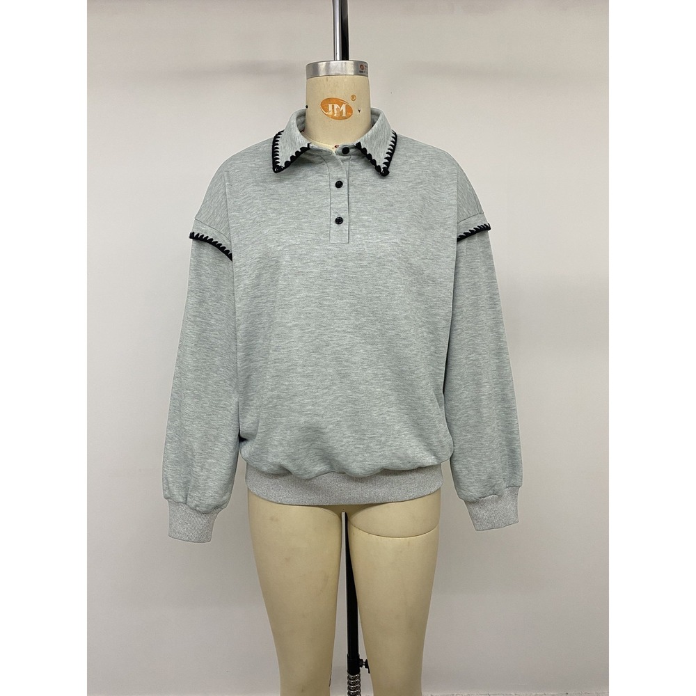 Polo Collar Dropped Shoulder Sweatshirt - Small - Picture 12 of 14